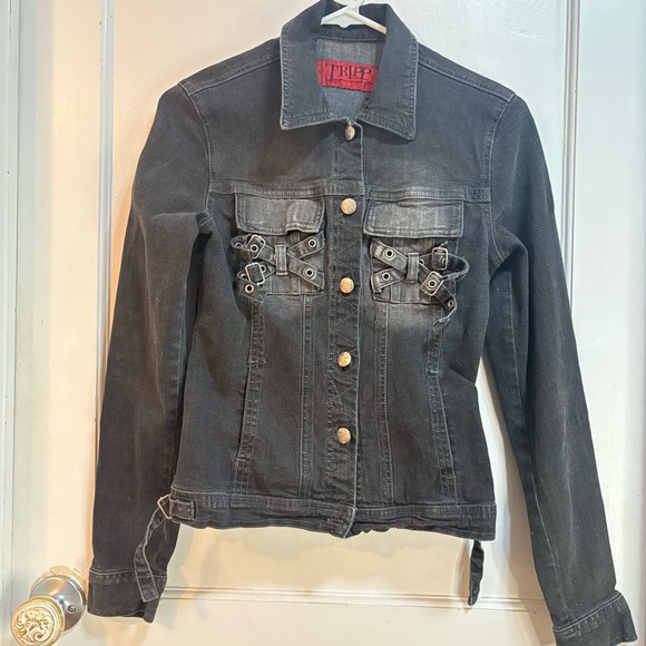 Tripp NYC Denim Bondage Black Jacket Goth Punk Daang Goodman Womens Small - Picture 2 of 14